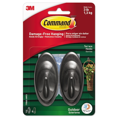 Command All Weather Hooks and Strips, Plastic, Medium, 2 Hooks and 4 Strips 17086S-AWES
